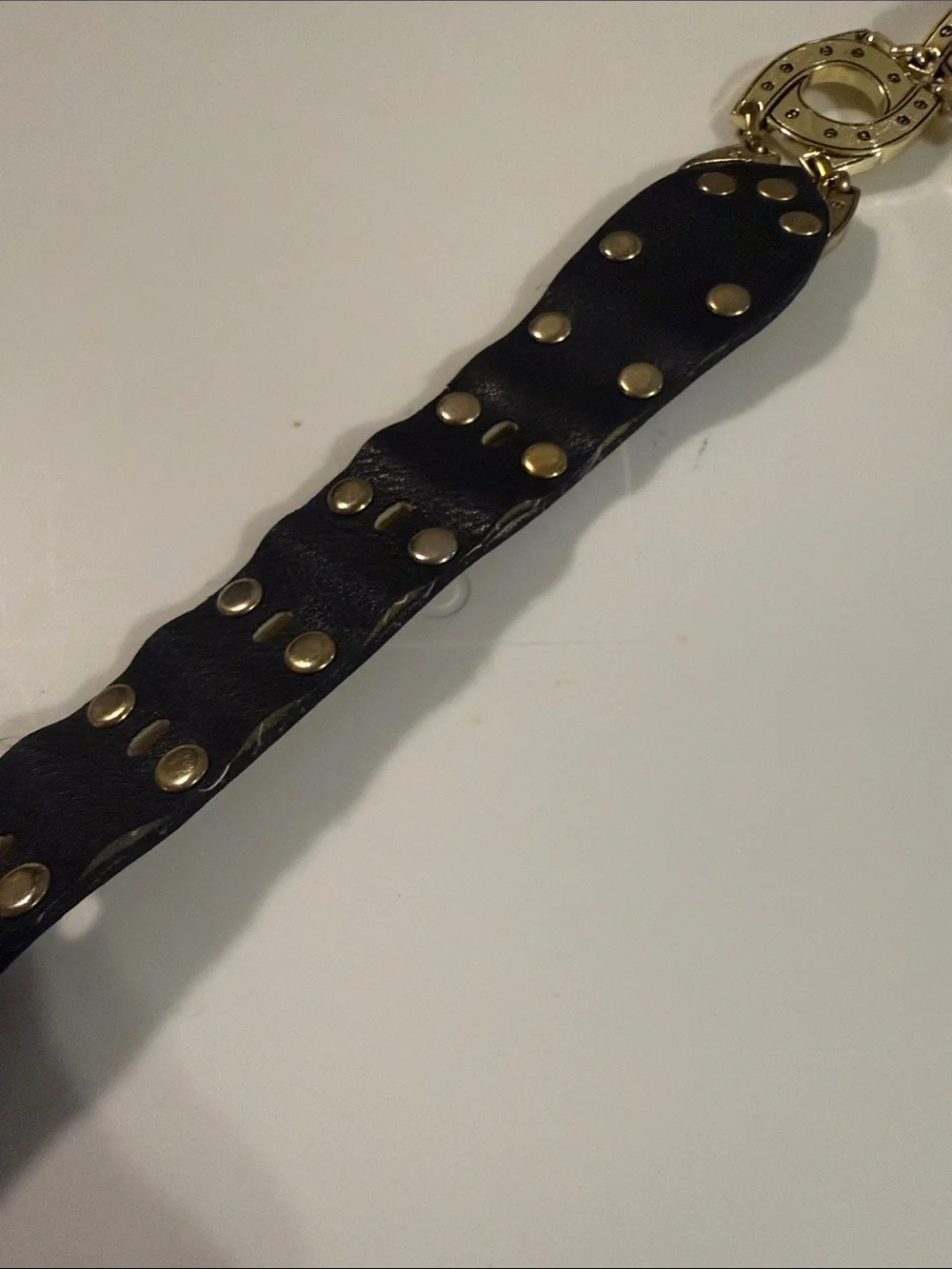Black Leather Concho Belt Size 40 Gold Tone Studded Western Boho 44”